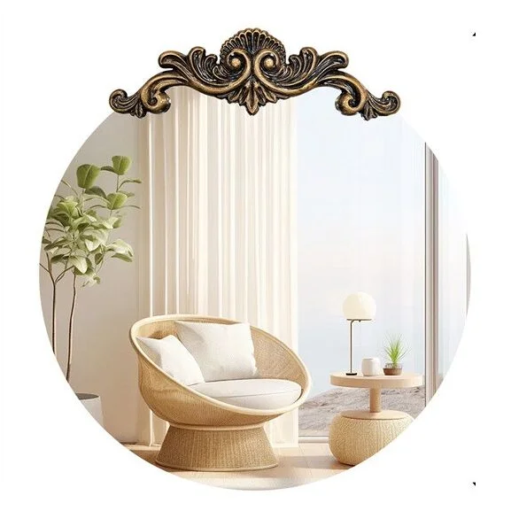 Baroque Round Antique Mirror Wall Decor 80x84.5cm - Home &