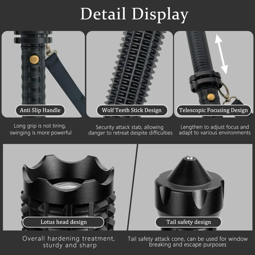 Baseball LED Flashlight Rechargeable Zoom Police Security