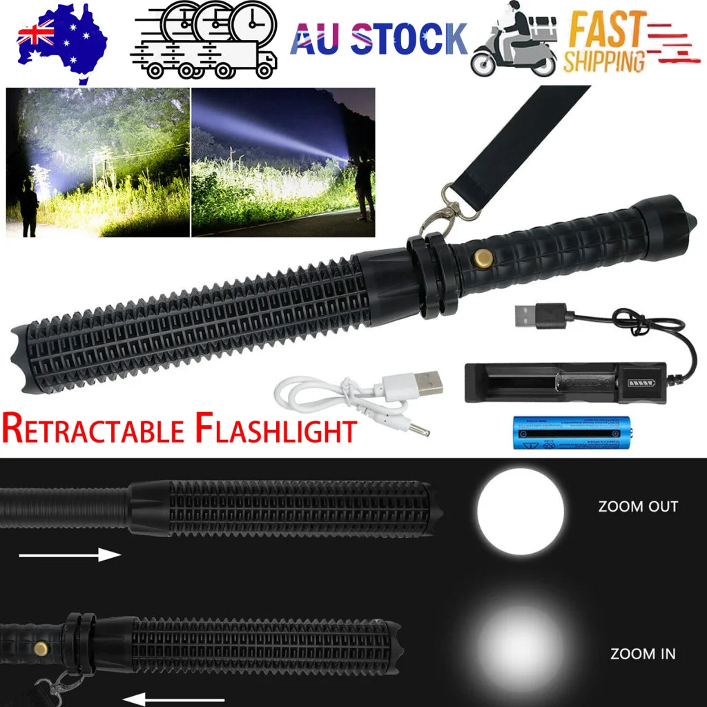 Baseball LED Flashlight Rechargeable Zoom Police Security Torch