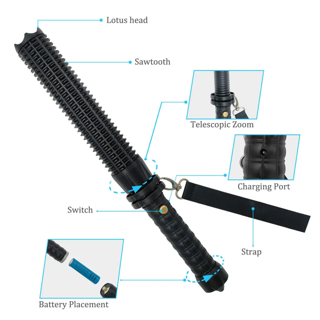 Baseball LED Flashlight Rechargeable Zoom Police Security