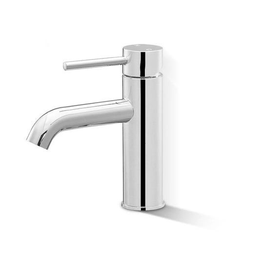 Silver basin mixer tap with polished finish and connector fittings