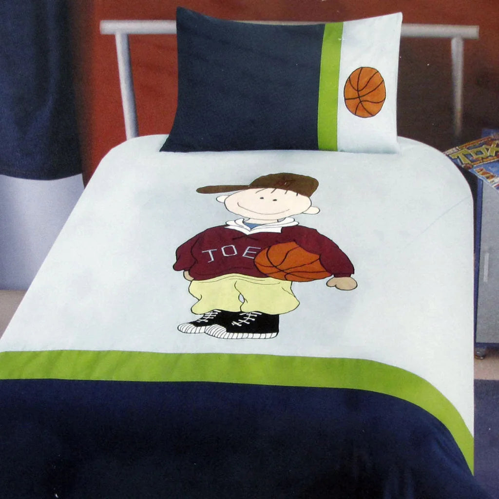 Basketball Dude Embroidered Quilt Cover Set Single - Home &