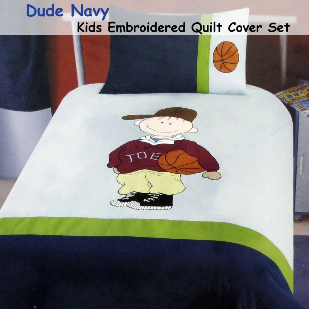 Basketball Dude Embroidered Quilt Cover Set Single - Home &