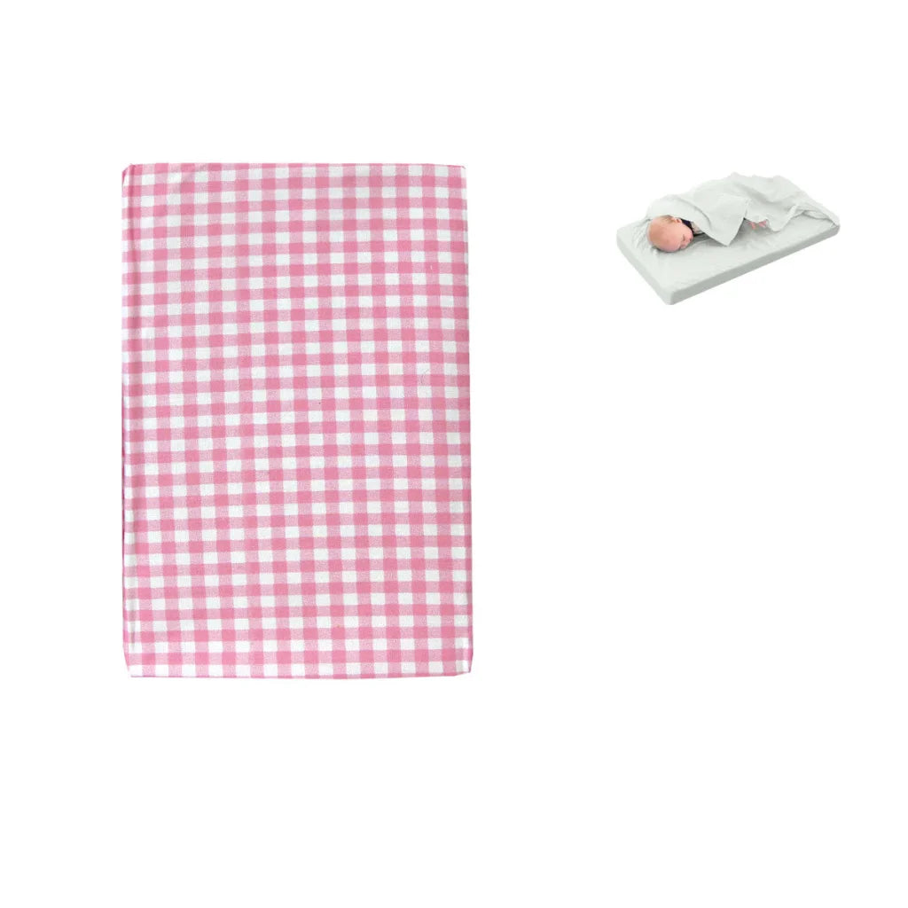 Bassinet Fitted Sheet Checked Pink with Attached Flat Sheet