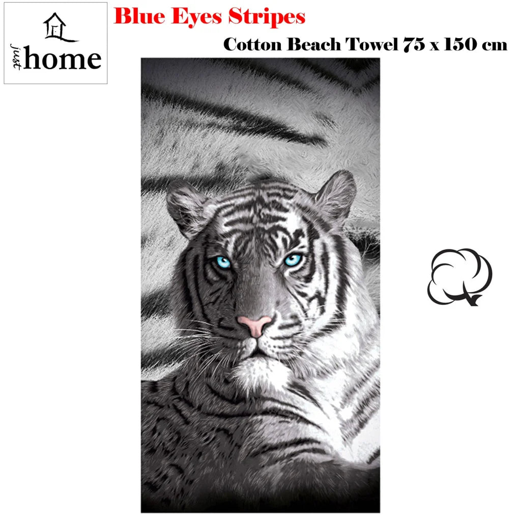 Bath Beach Towel Just Home Blue Eyes Stripes Tiger - Home &