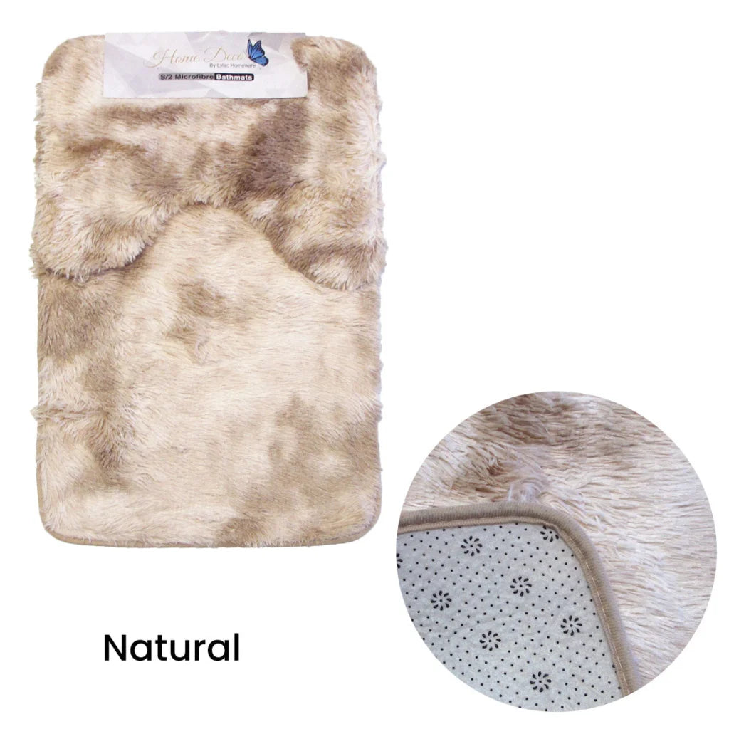 Bath Mat Set 2 Pce Shaggy Extra Light Weighted 2-Toned
