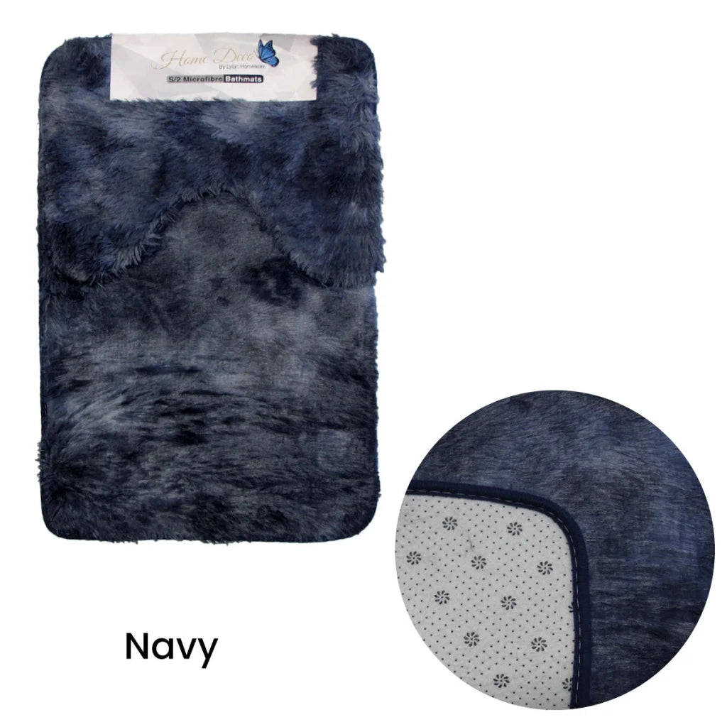 Bath Mat Set 2 Pce Shaggy Extra Light Weighted 2-Toned Navy