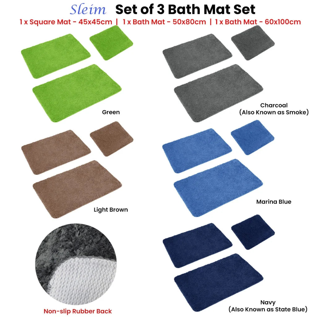 Bath Mat Set of 3 Green - Sleim - Home & Garden