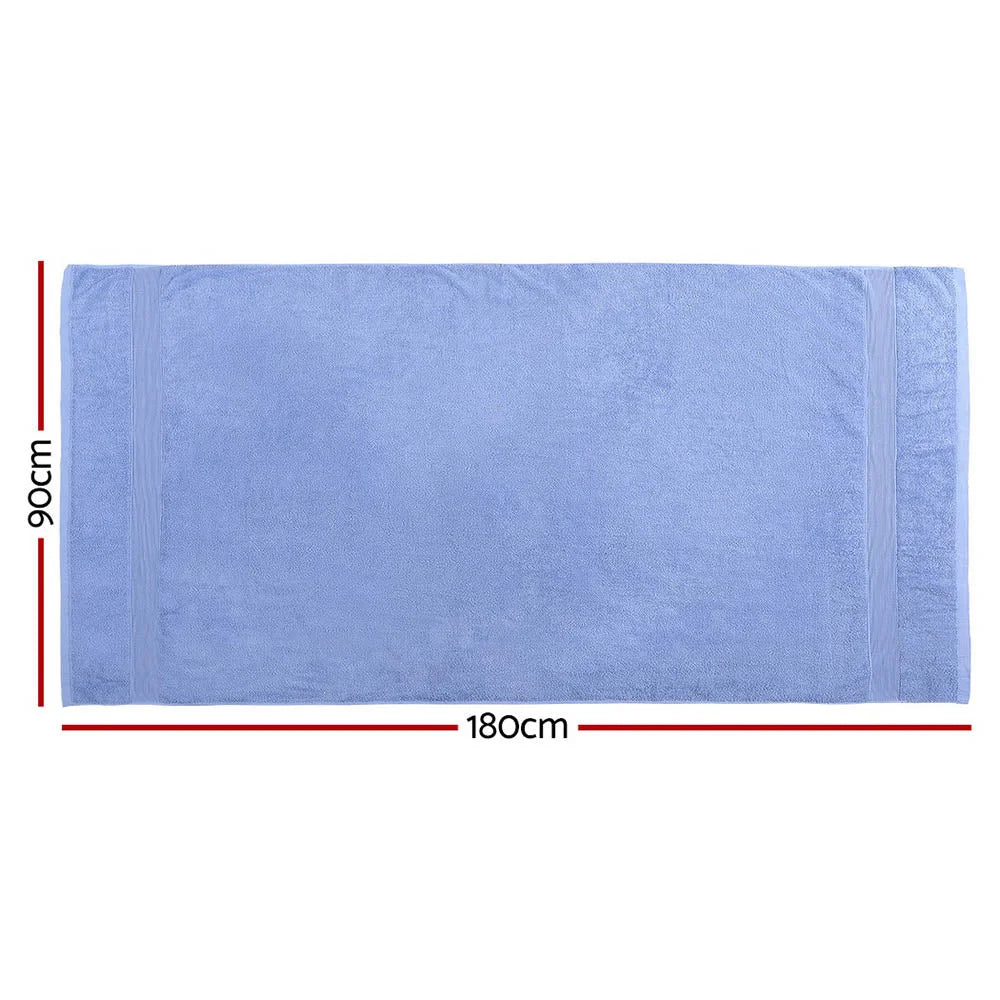 Blue cotton bath towel set with cotton towel texture and folded corners