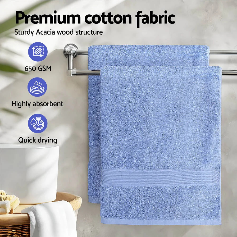 Blue cotton bath towel set with bathroom towel set and woven surface
