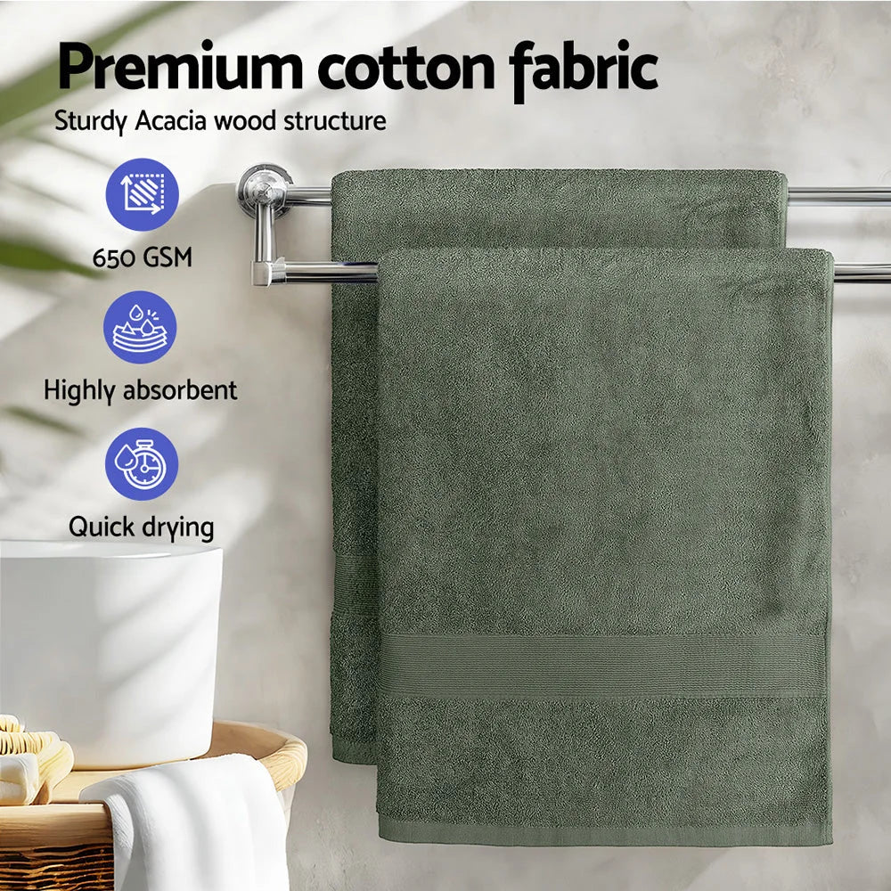 Bath towel set with extra large towels and neat border trim