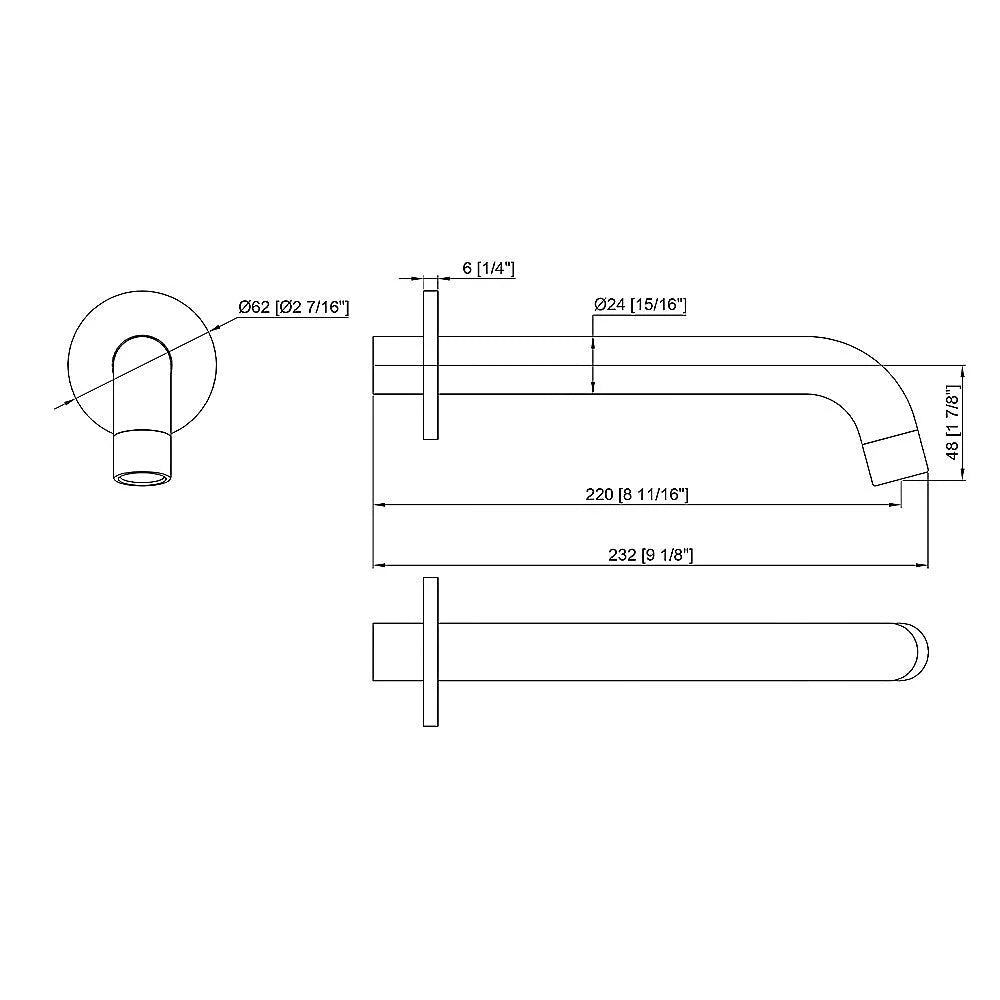 Bath Spout 220mm - Matte Black Finish - Furniture