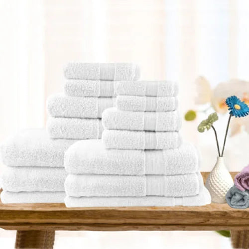 Bath Towel Set 14pc Light Weight Soft Cotton White - Home &