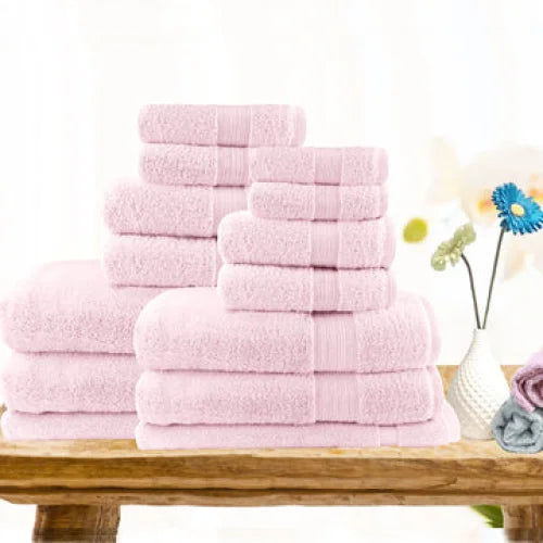 Bath Towel Set 7pc Light Weight Soft Cotton Baby Pink