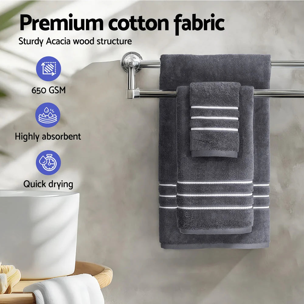 Bath Towels Set 6-Pack Cotton - Grey - Home & Garden
