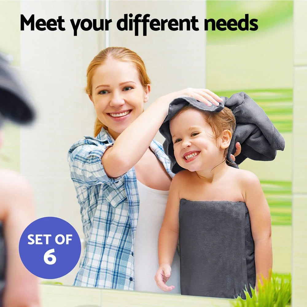 Bath Towels Set 6-Pack Cotton - Grey - Home & Garden