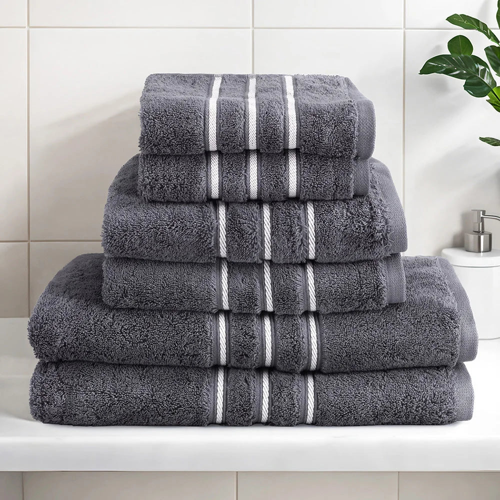 Bath Towels Set 6-Pack Cotton - Grey - Home & Garden