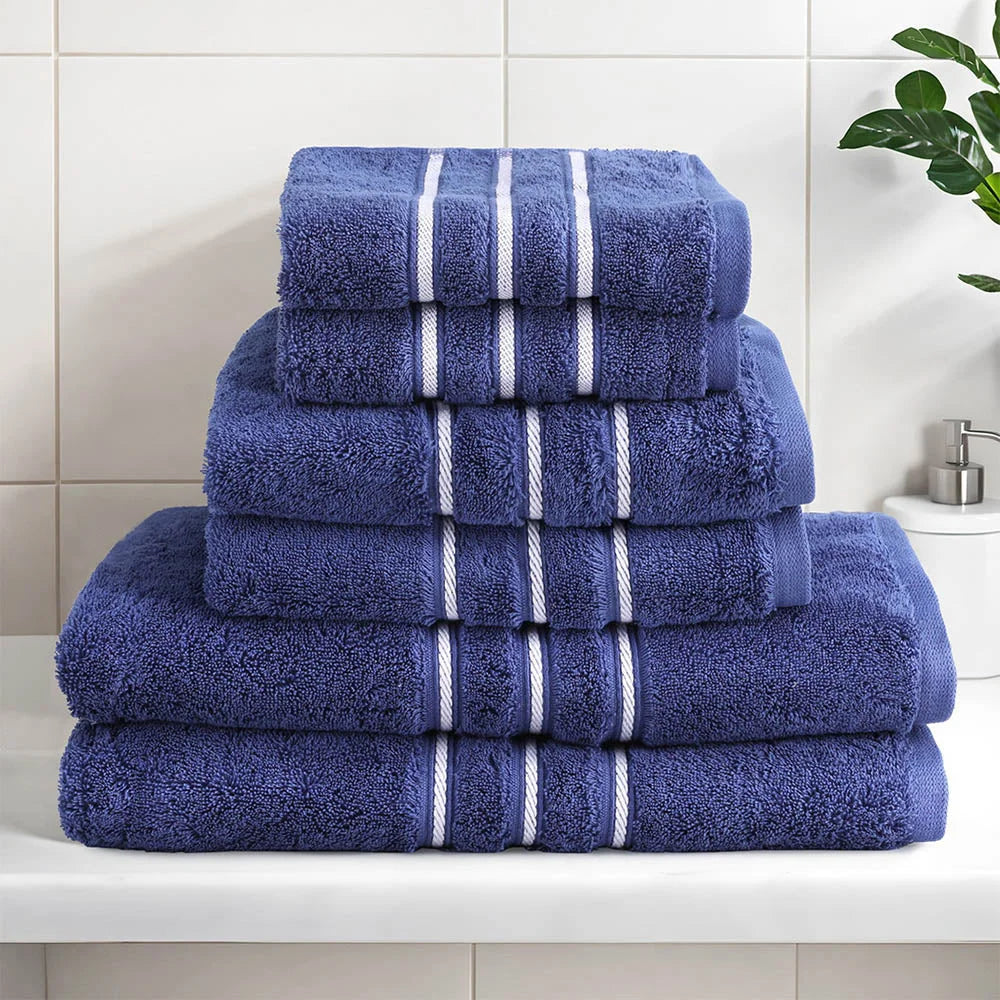 Bath Towels Set 6-Pack Cotton - Navy - Home & Garden