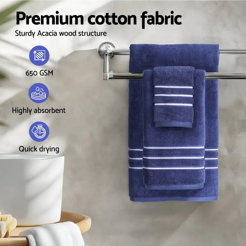 Bath Towels Set 6-Pack Cotton - Navy - Home & Garden