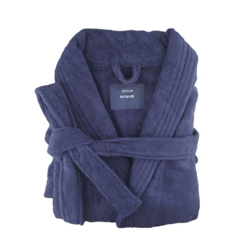Bathrobe Small Medium Egyptian Cotton Terry Toweling Navy