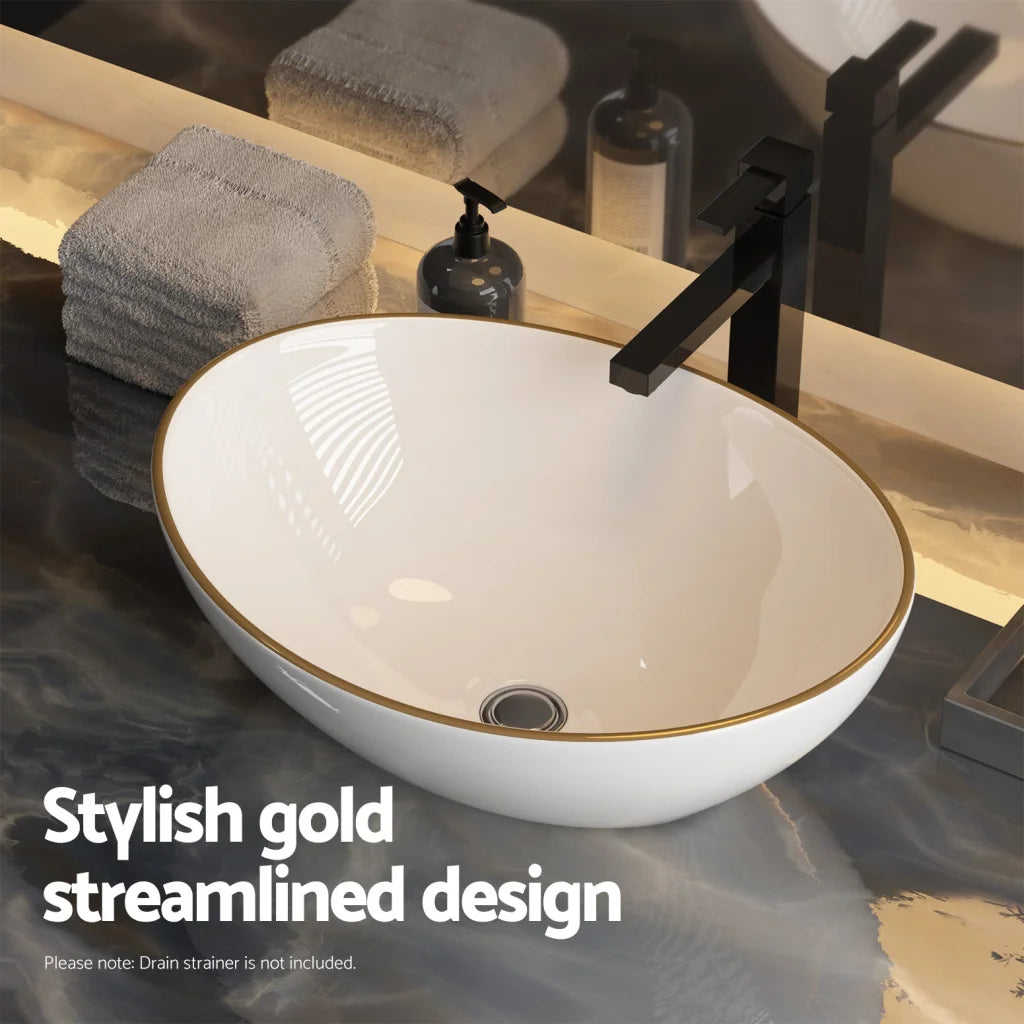 Bathroom Basin Ceramic Vanity Sink Hand Wash Bowl Gold Line
