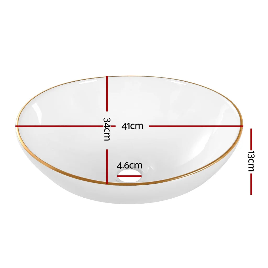 Bathroom Basin Ceramic Vanity Sink Hand Wash Bowl Gold Line