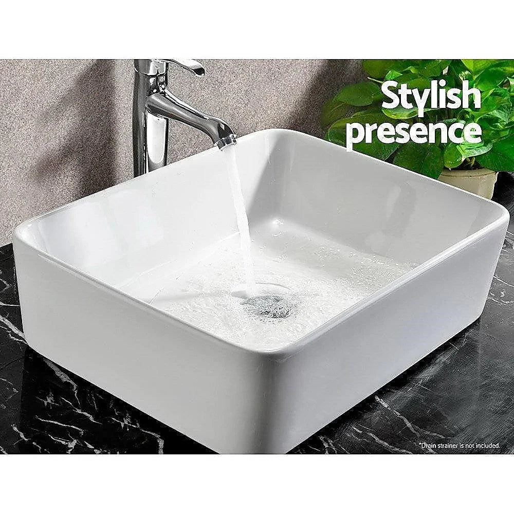 Bathroom Basin Vanity Sink Ceramic Square Above Counter Top