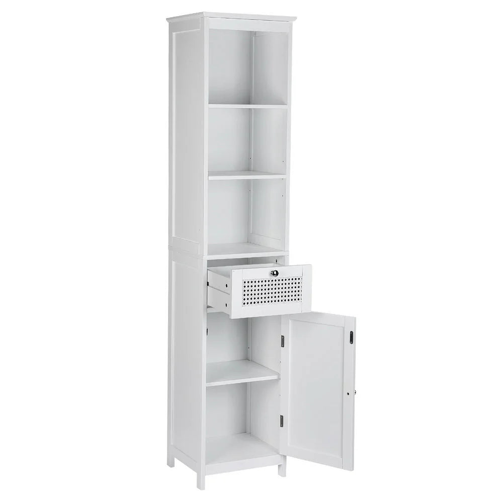 Bathroom Cabinet Storage 161CM - White Rattan Tallboy