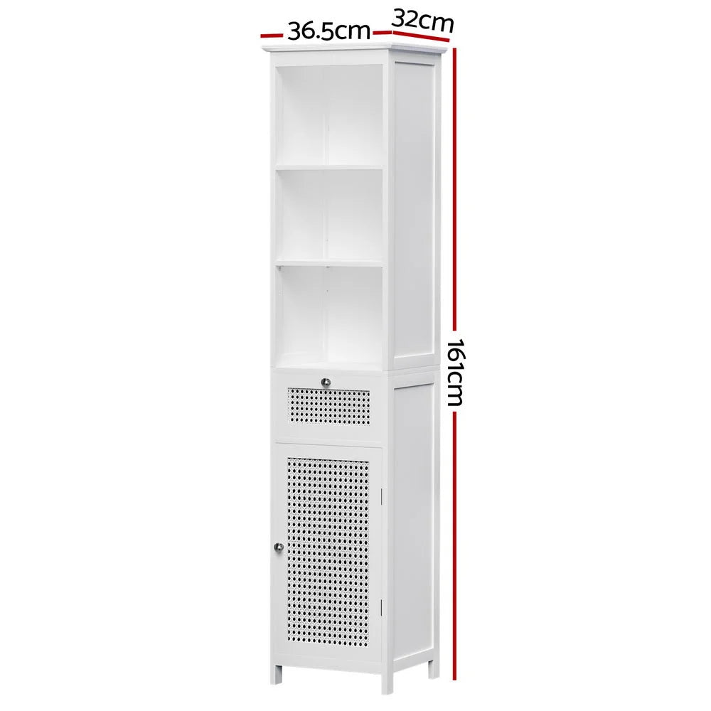 Bathroom Cabinet Storage 161CM - White Rattan Tallboy