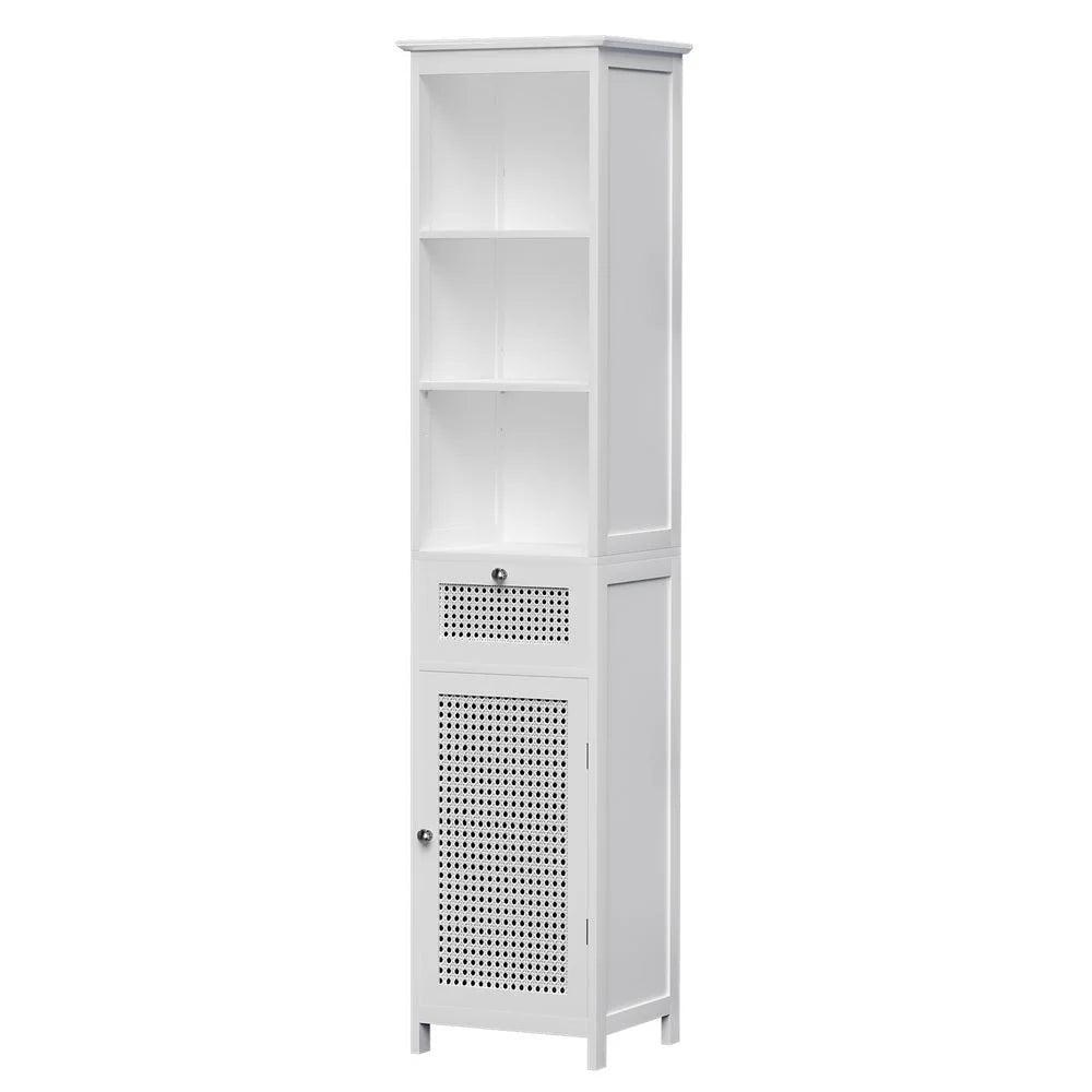 Bathroom Cabinet Storage 161CM - White Rattan Tallboy