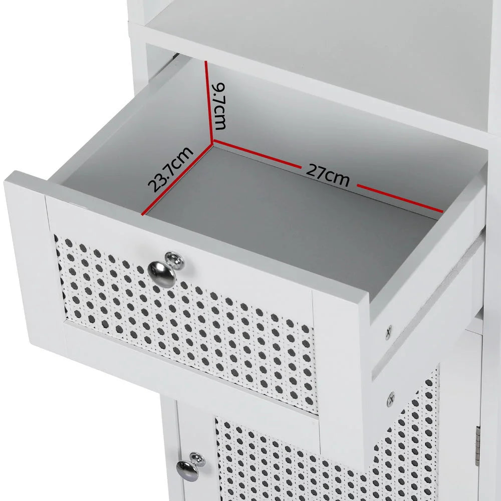 Bathroom Cabinet Storage 161CM - White Rattan Tallboy