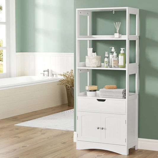 Bathroom Floor Storage Cabinet with 2 Drawers 3 Open