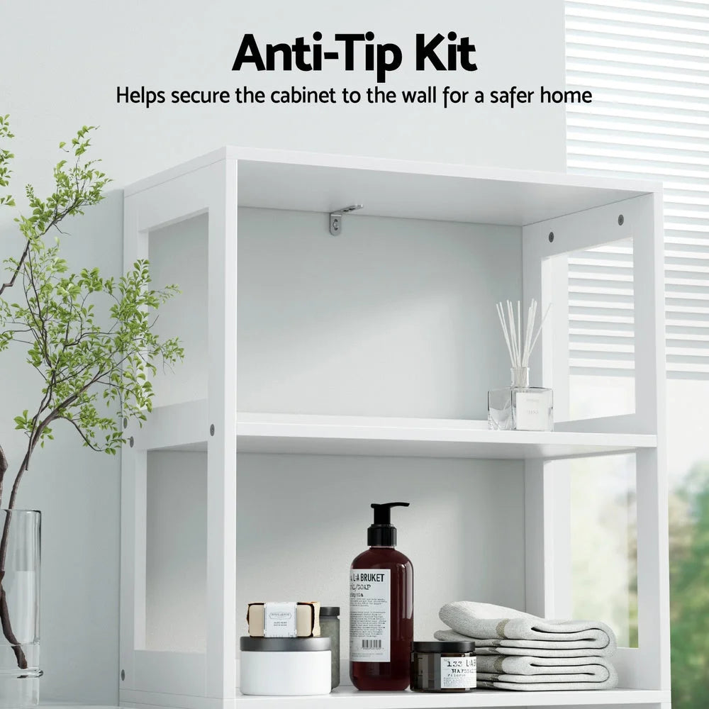 Bathroom Floor Storage Cabinet with 2 Drawers 3 Open