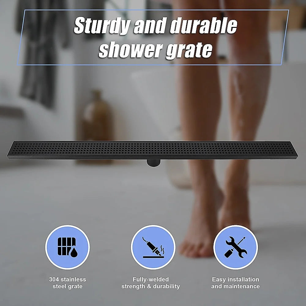 Bathroom Shower Black Grate Drain 1000mm with Centre Outlet