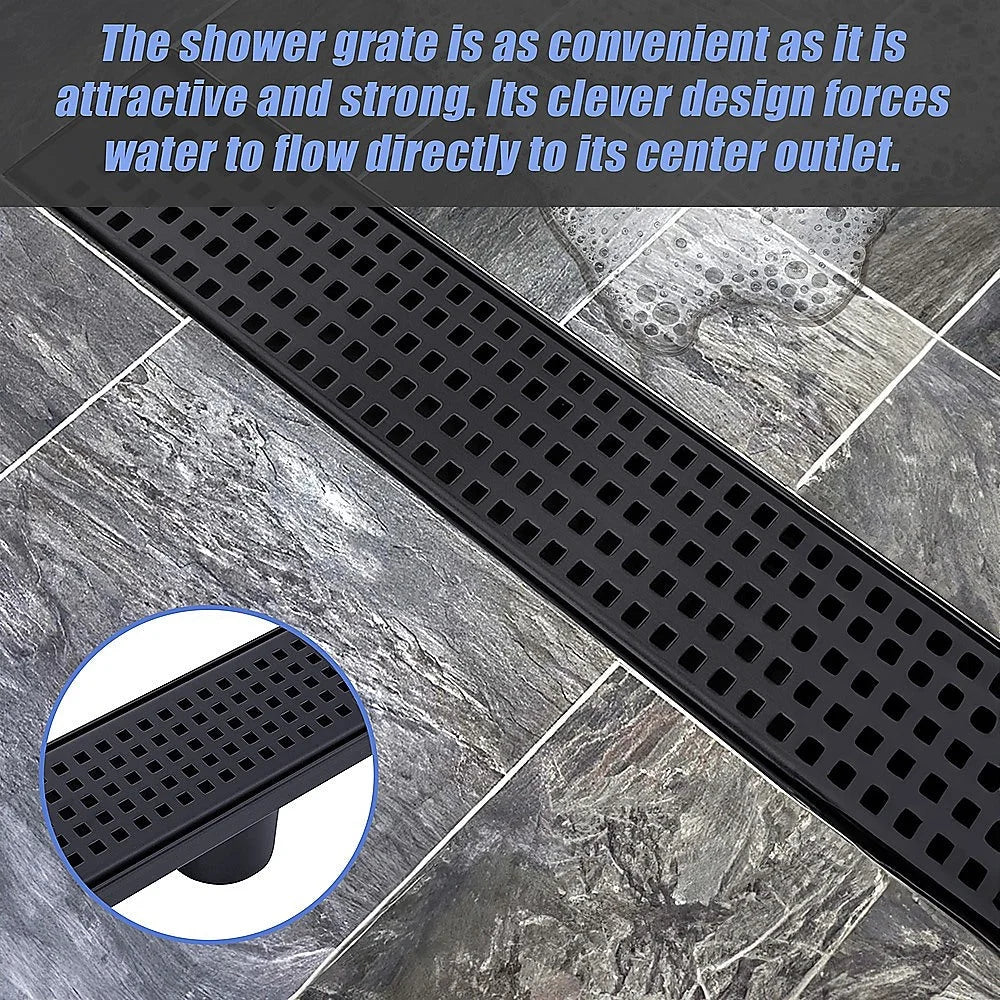 Bathroom Shower Black Grate Drain 1000mm with Centre Outlet