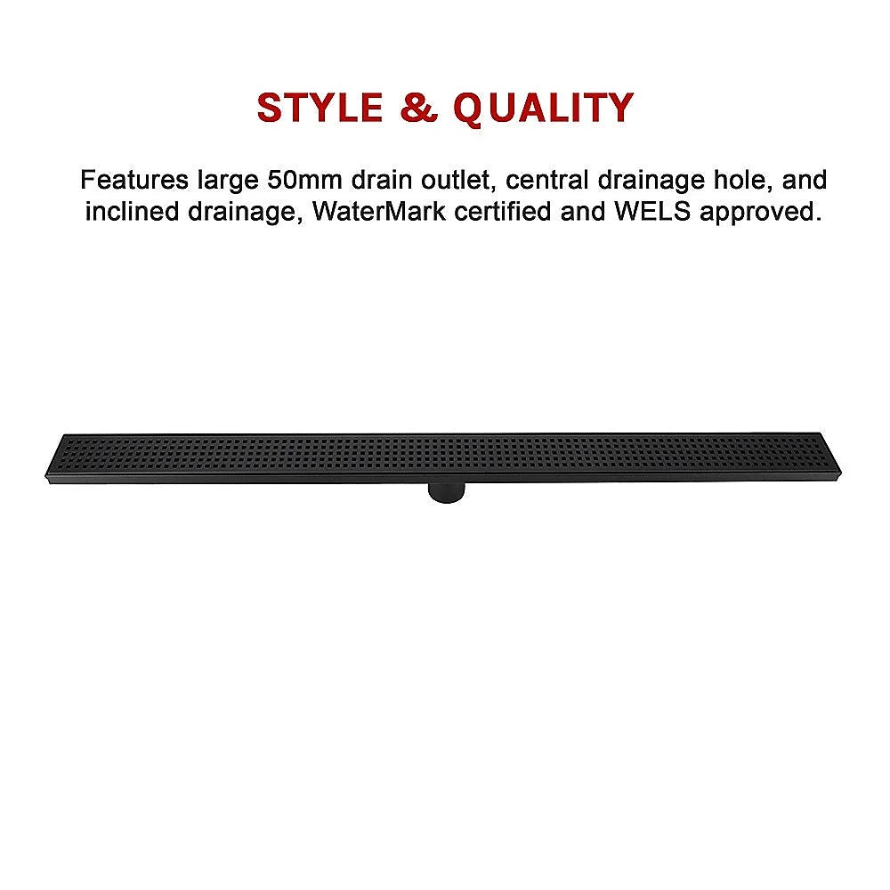Bathroom Shower Black Grate Drain 1000mm with Centre Outlet