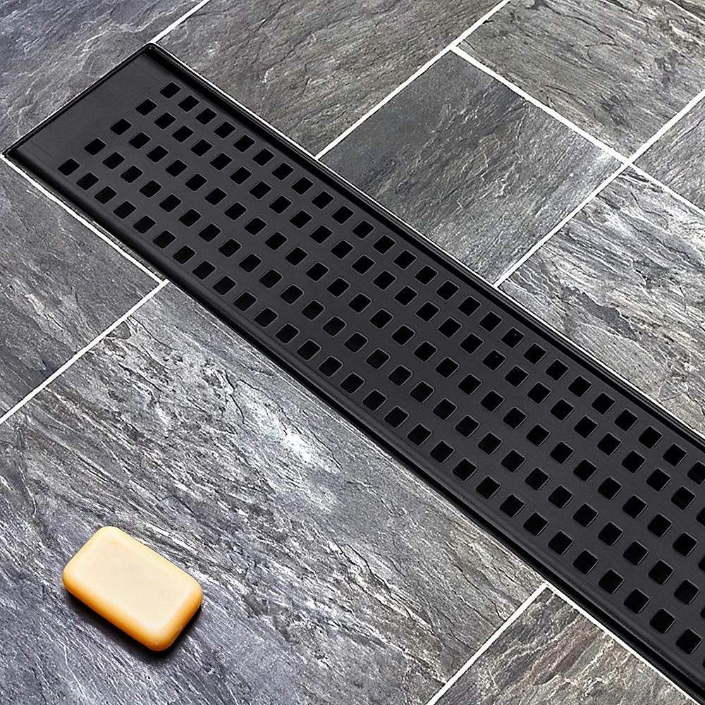 Bathroom Shower Black Grate Drain 1000mm with Centre Outlet