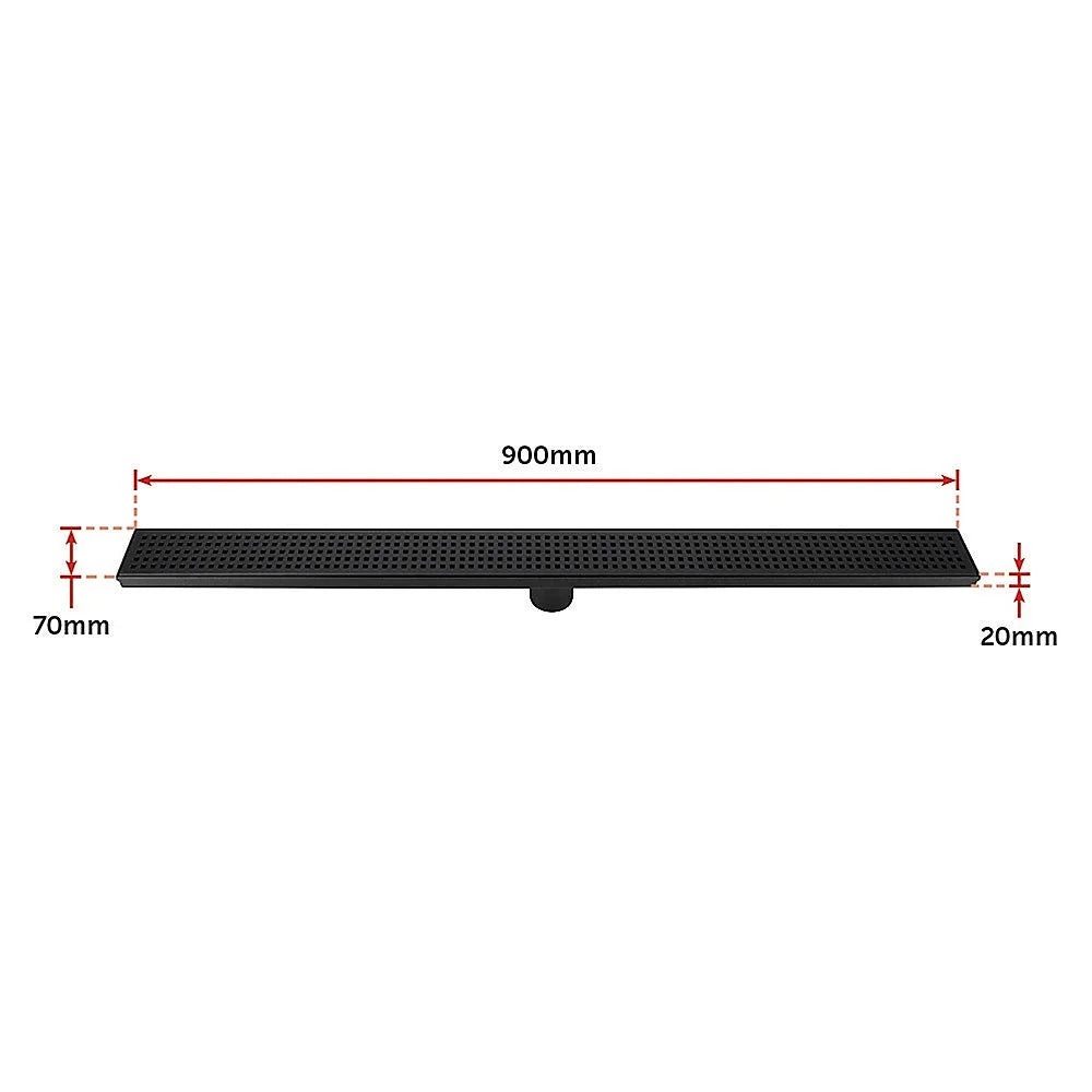 Bathroom Shower Black Grate Drain 900mm with Centre Outlet