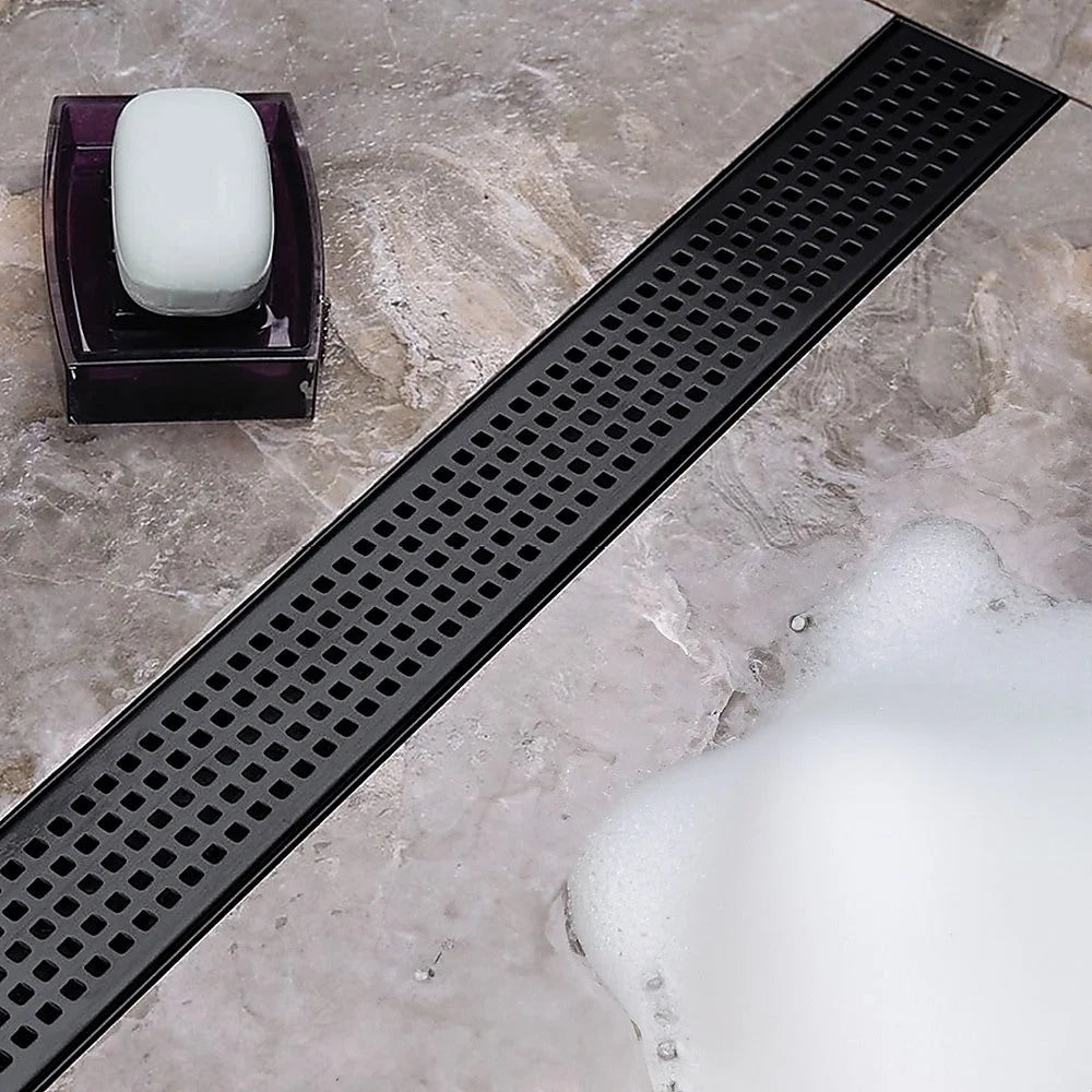 Bathroom Shower Black Grate Drain 900mm with Centre Outlet