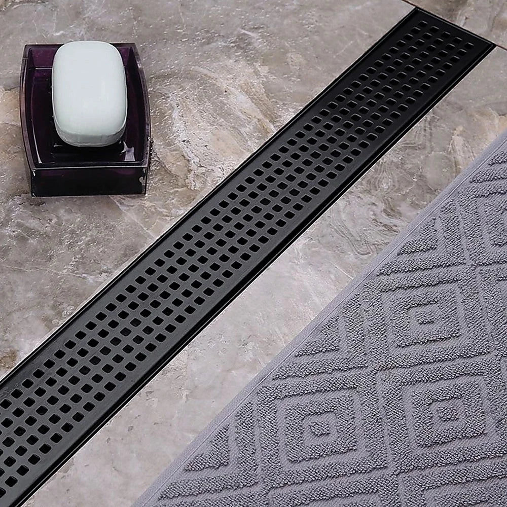 Bathroom Shower Black Grate Drain 900mm with Centre Outlet