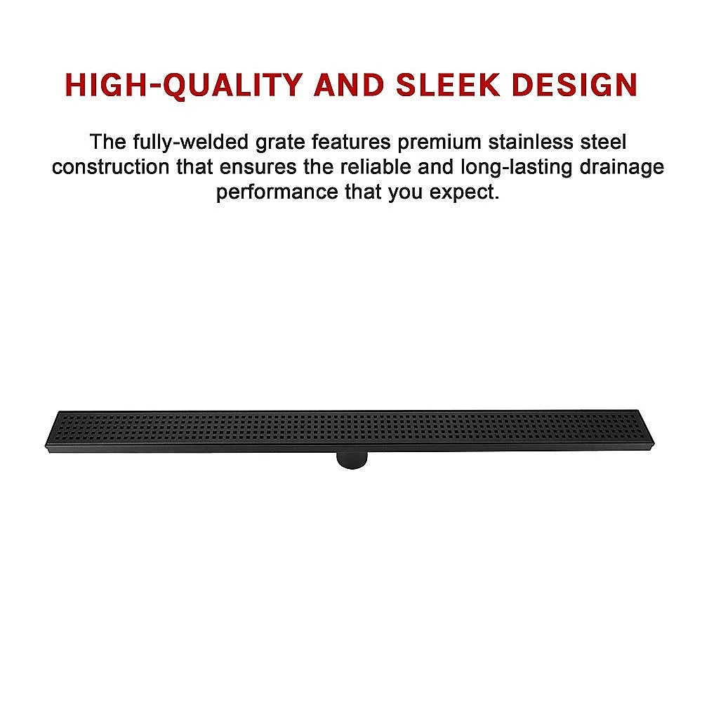 Bathroom Shower Black Grate Drain 900mm with Centre Outlet
