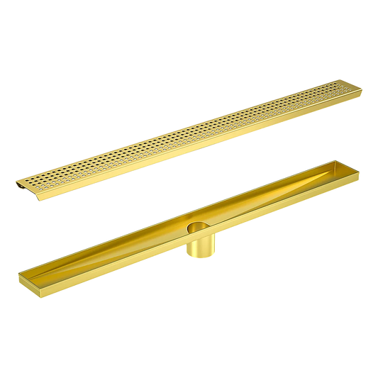 Bathroom Shower Brushed Brass Grate Drain 800mm with Centre
