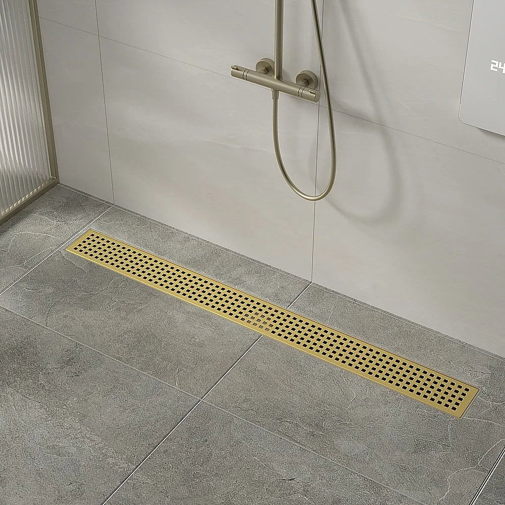 Bathroom Shower Brushed Brass Grate Drain 800mm with Centre