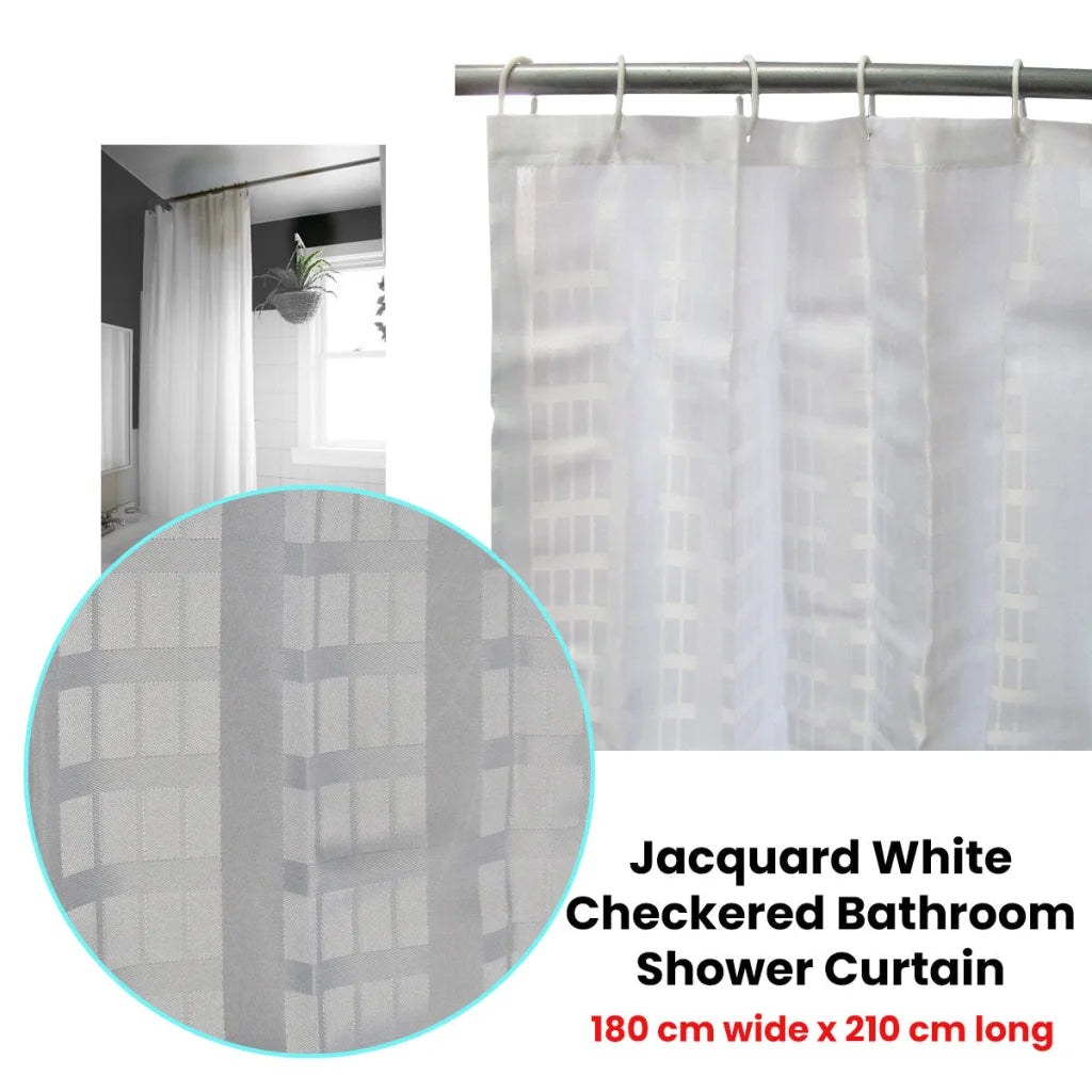 Bathroom Shower Curtain Jacquard Checkered White 180cm wide x