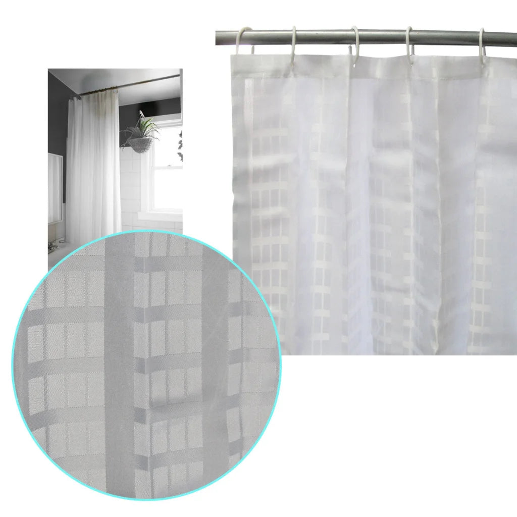 Bathroom Shower Curtain Jacquard Checkered White 180cm wide