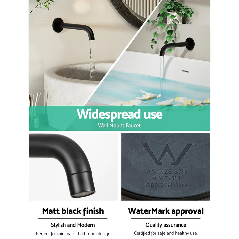 Black bathroom spout tap with brass body and chrome handle