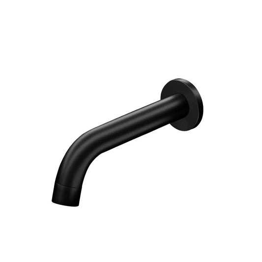 Black bathroom spout tap with wall fittings and water outlet