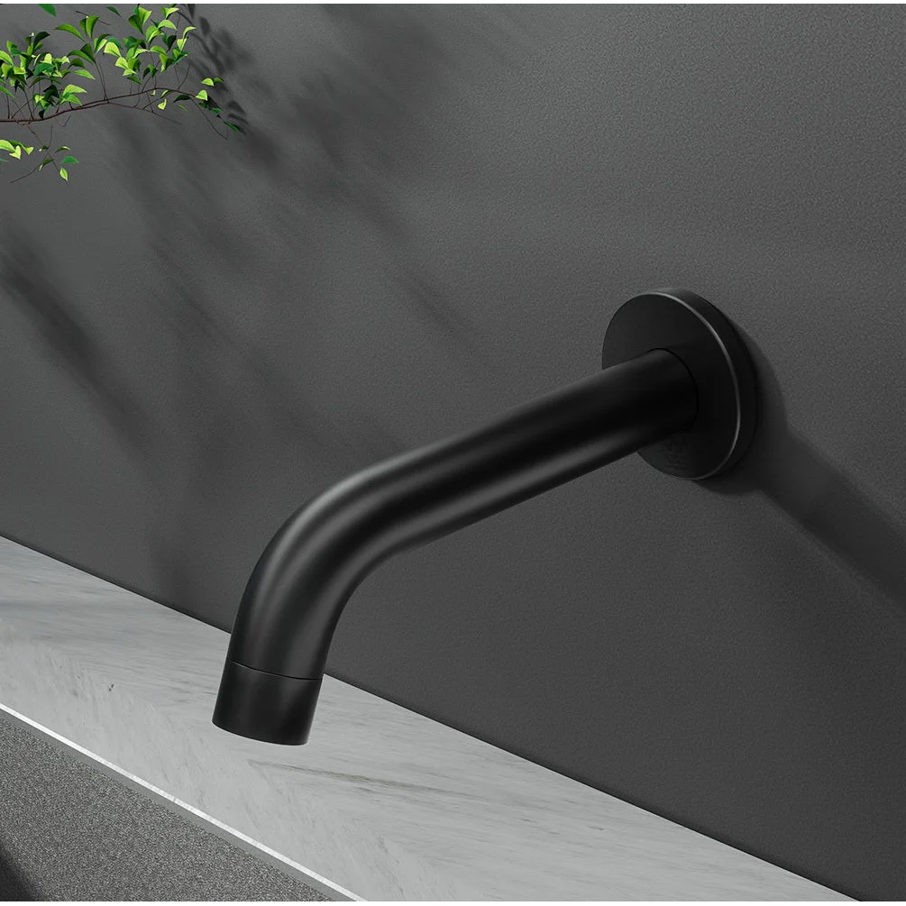 Black bathroom spout tap with chrome finish and mixer controls