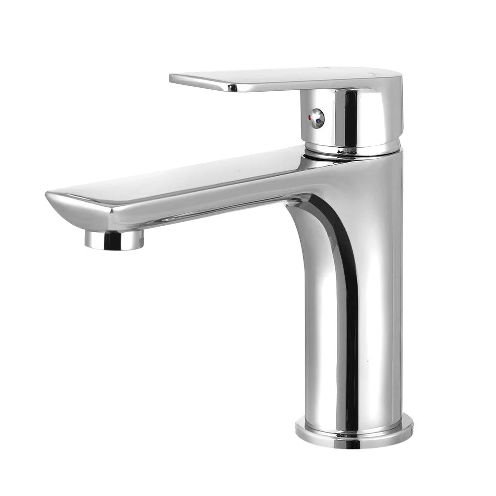 Chrome basin mixer tap with mixer handle and mounting hardware