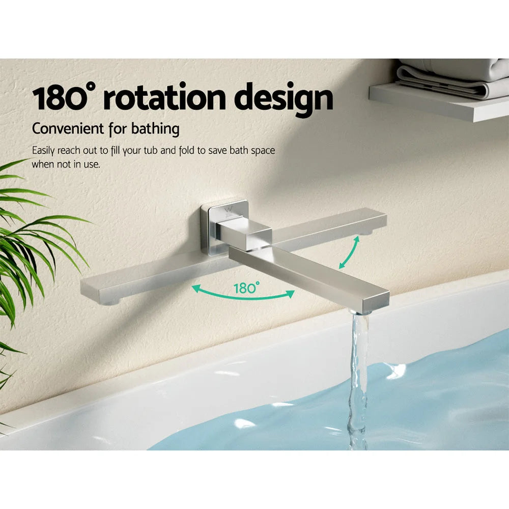 Chrome bathroom tap wall with chrome finish and mixer controls
